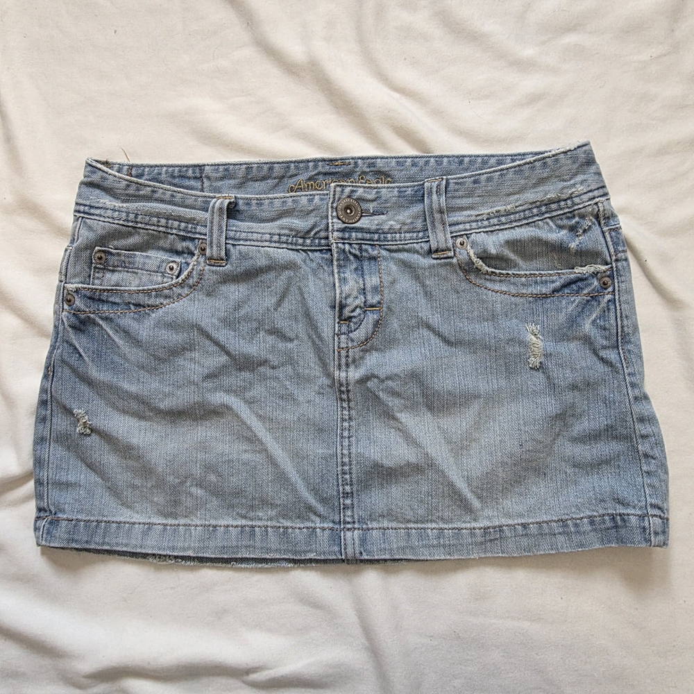 VTG 90s American Eagle Distressed Denim Mini Skirt Size 10 Dated 1999